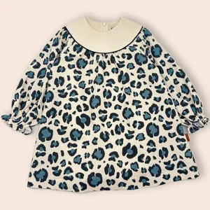 Vestido niña estampado animal print con cuello beige | Cocote x Charanga