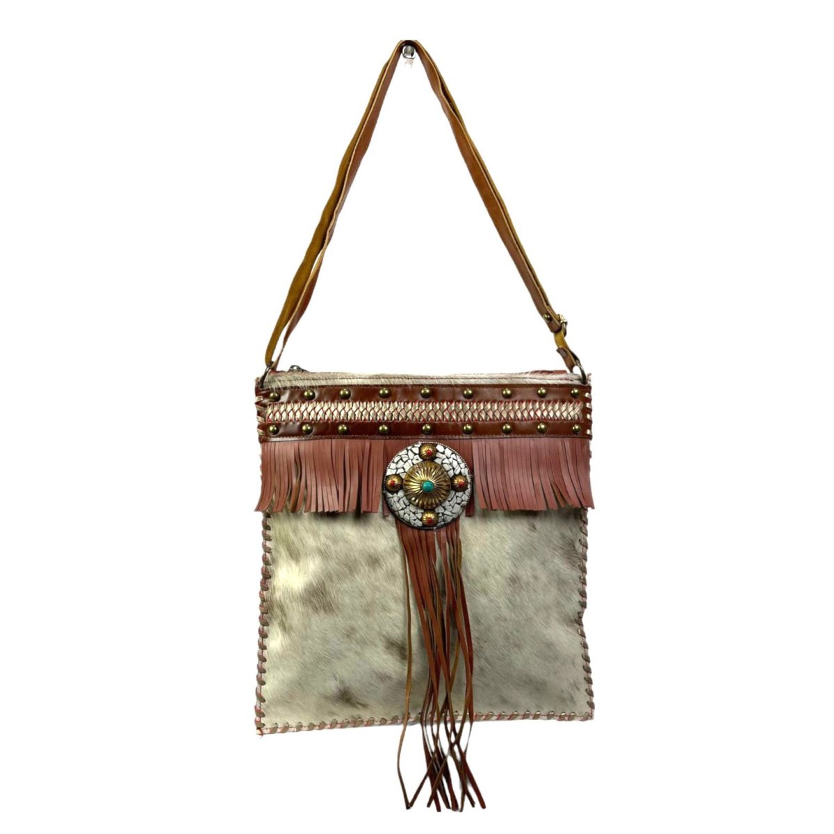 Bolso artesanal y exclusivo de Piel con flecos y tira bandolera