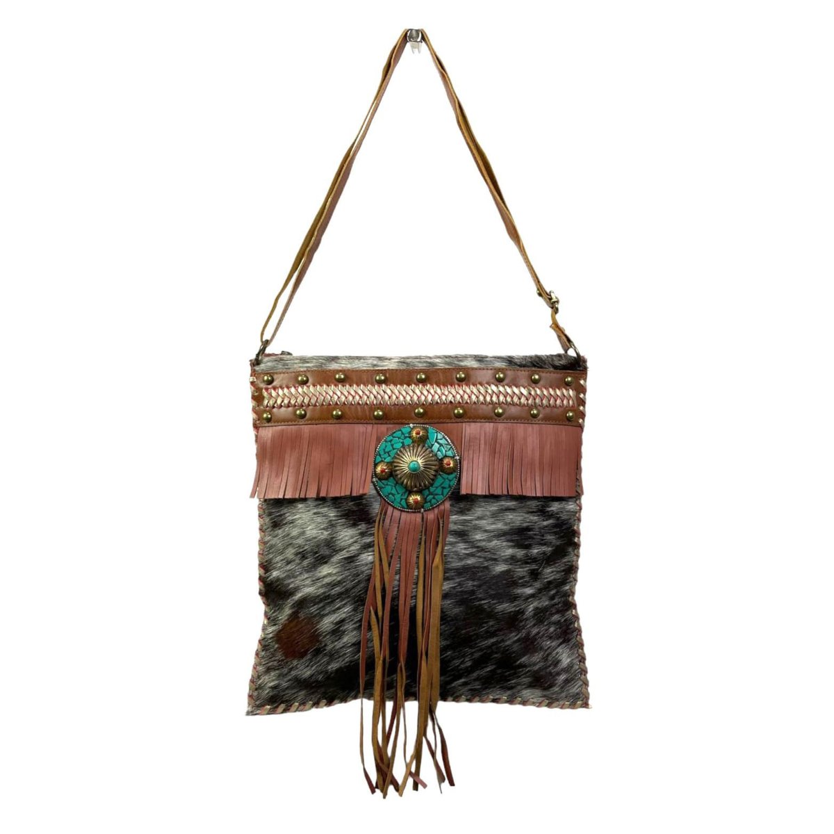 Bolso artesanal y exclusivo de Piel con flecos y tira bandolera - Imagen 3