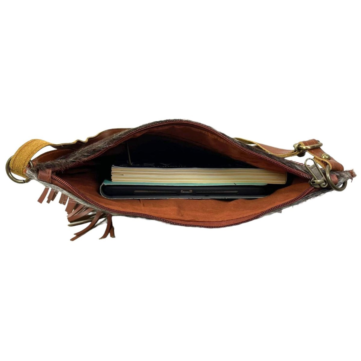 Bolso artesanal y exclusivo de Piel con flecos y tira bandolera - Imagen 5