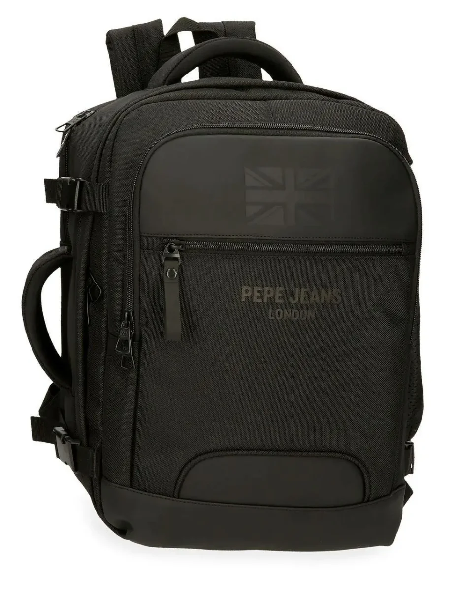 Mochila PEPE JEANS · Mochila de viaje · Porta Ordenador · Dos compartimentos · Coleccion Bromley · Color Negro