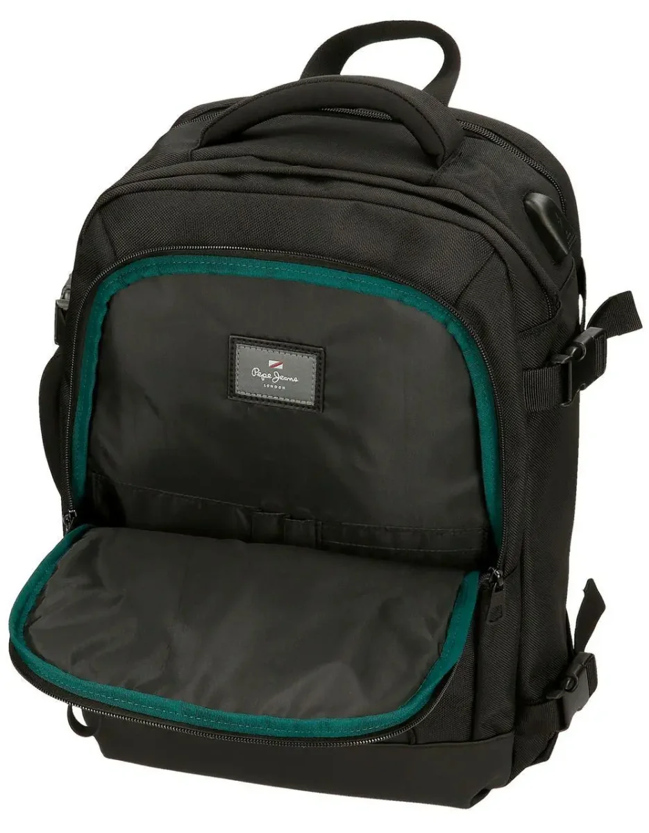 Mochila PEPE JEANS · Mochila de viaje · Porta Ordenador · Dos compartimentos · Coleccion Bromley · Color Negro - Imagen 8