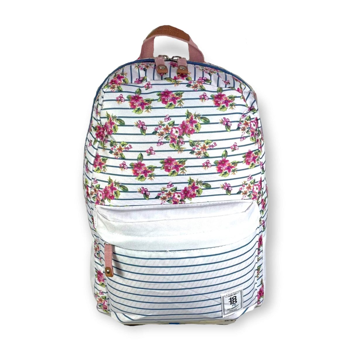 Mochila escolar flores y rallas - Imagen 3