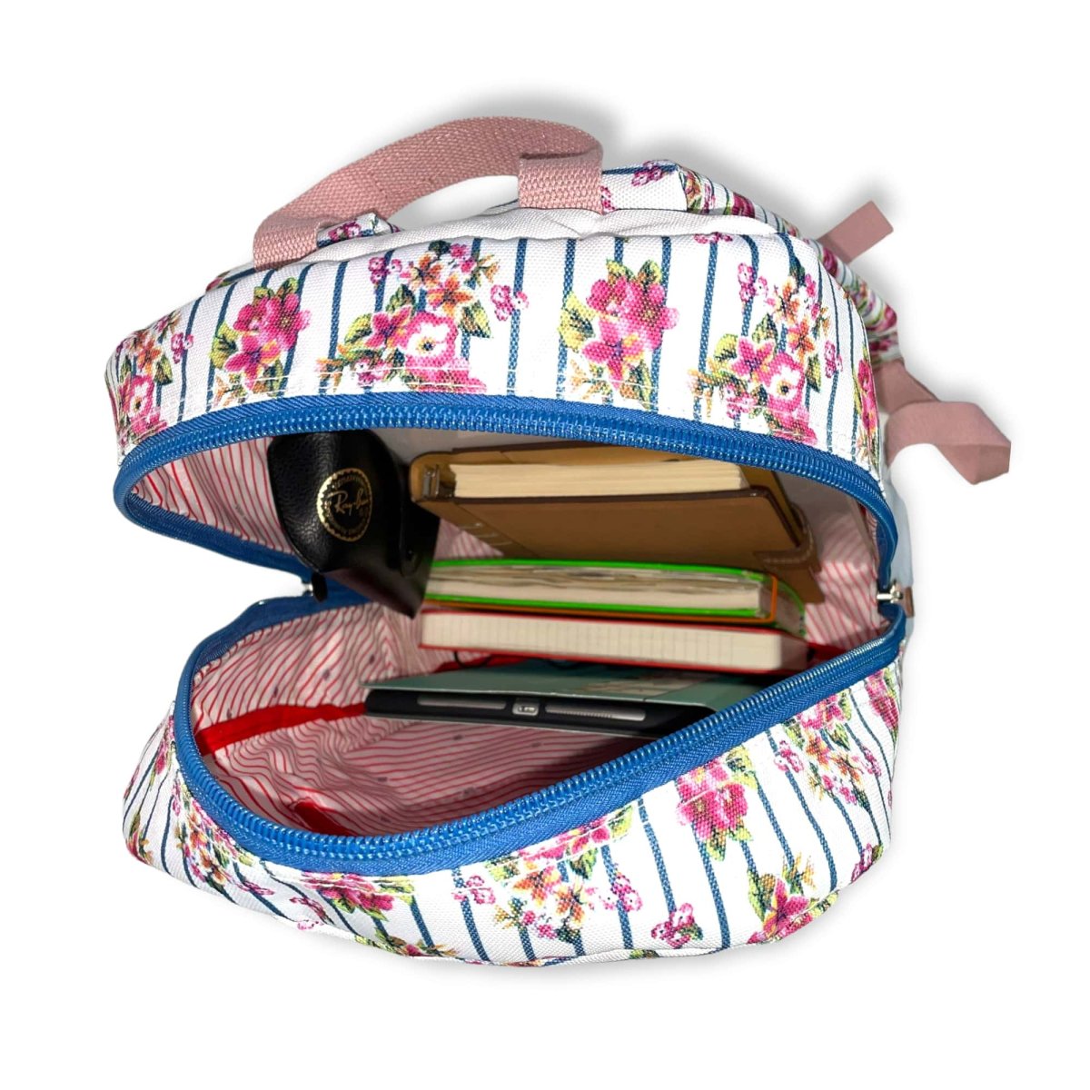 Mochila escolar flores y rallas - Imagen 7