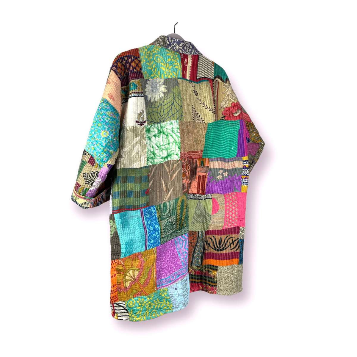 Kimono étnico reversible de Seda pachtwork para mujer - Imagen 3