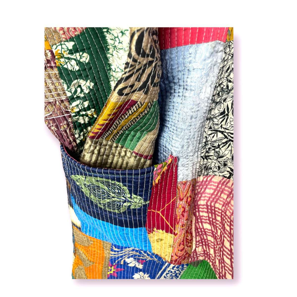 Kimono étnico reversible de Seda pachtwork para mujer - Imagen 4