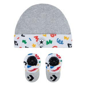 CONVERSE – Conjunto Converse Bebé 0-6 Meses Gorro y Patucos Gris Letras Edición Limitada