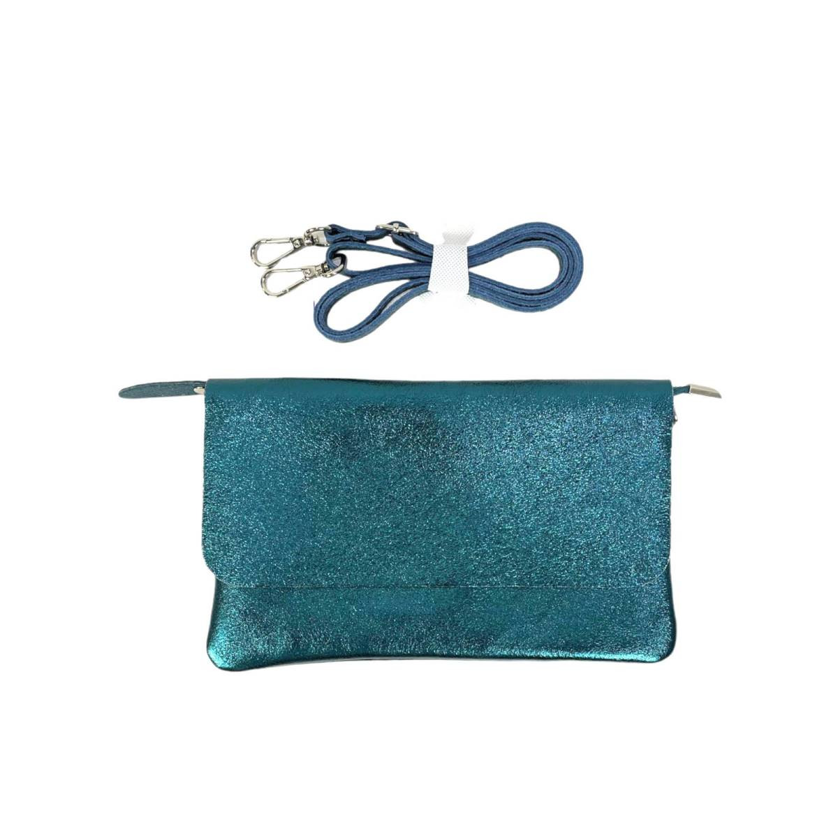 Bolso Piel metalizado estilo sobre con solapa y cremallera - Imagen 2