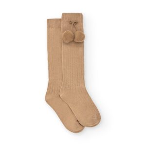 Calcetines altos beige con pompón Valentín & Charanga