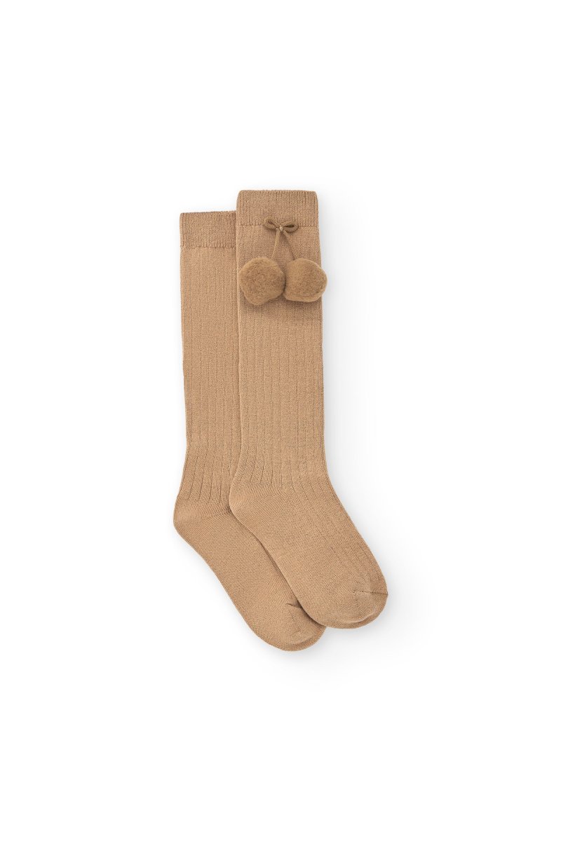 Calcetines altos beige con pompón Valentín & Charanga
