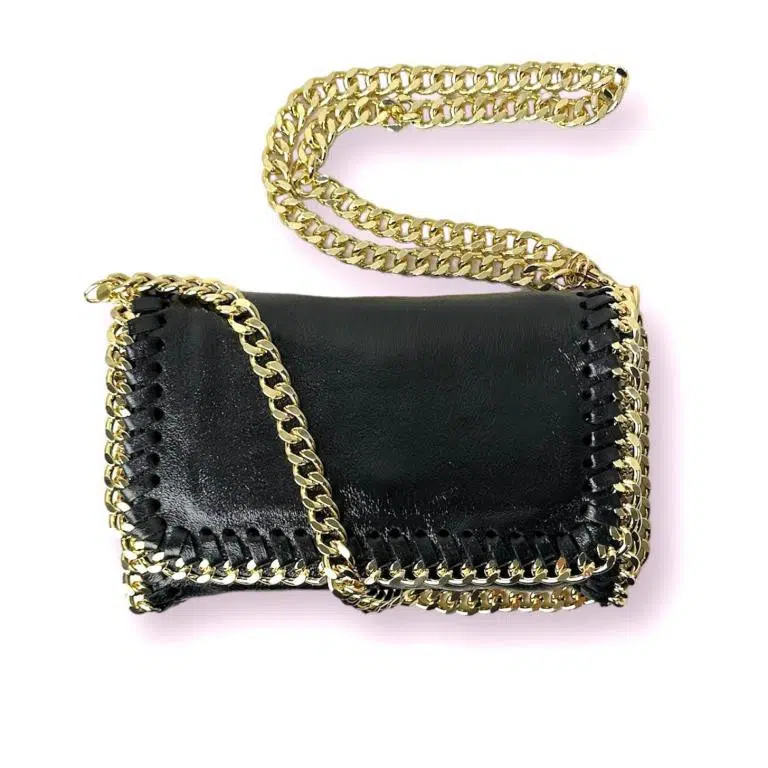 Bolso Bandolera de Piel con Asa Larga Dorada Tipo Cadena para Mujer - Imagen 3