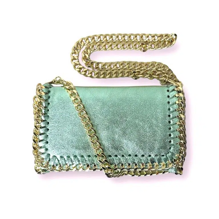 Bolso Bandolera de Piel con Asa Larga Dorada Tipo Cadena para Mujer - Imagen 4