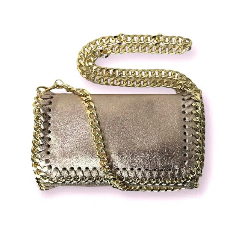 Bolso Bandolera de Piel con Asa Larga Dorada Tipo Cadena para Mujer - Imagen 5
