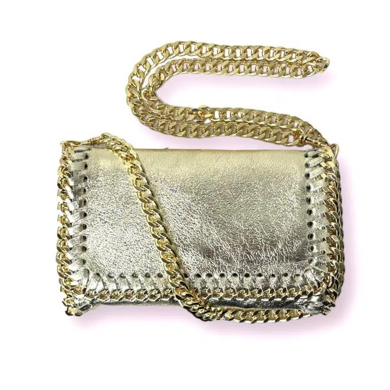 Bolso Bandolera de Piel con Asa Larga Dorada Tipo Cadena para Mujer - Imagen 7