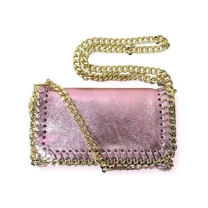 Bolso Bandolera de Piel con Asa Larga Dorada Tipo Cadena para Mujer