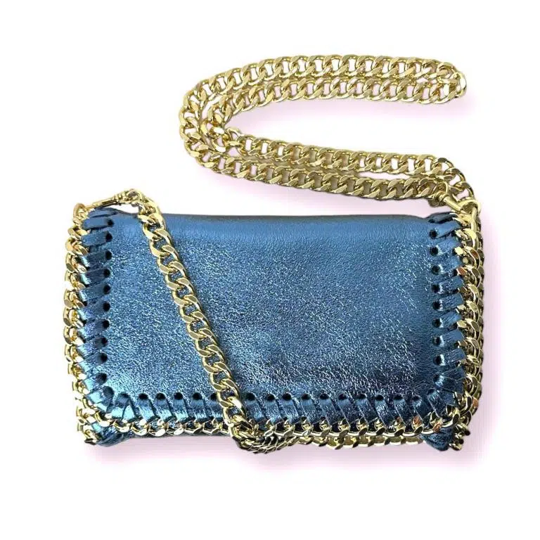 Bolso Bandolera de Piel con Asa Larga Dorada Tipo Cadena para Mujer - Imagen 9
