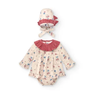 Conjunto vestido. braguita y capota de bebé naranja rojizo | Cocote & Charanga
