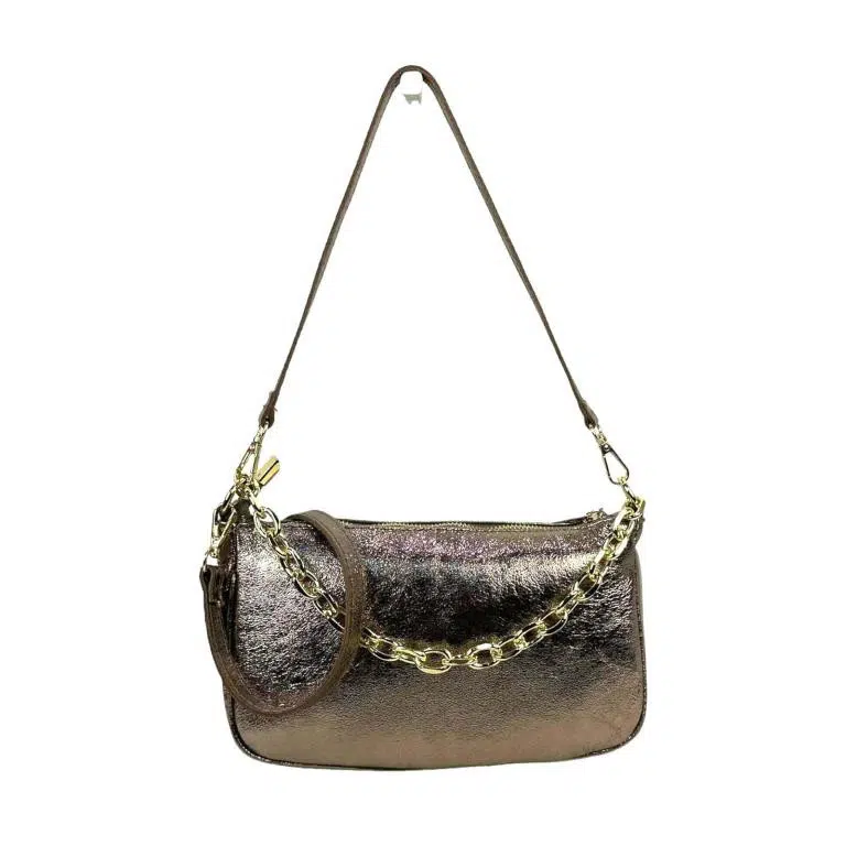 Bolso de Piel Metalizado con Asa de Cadena y Efecto Brillante para Mujer - Imagen 8