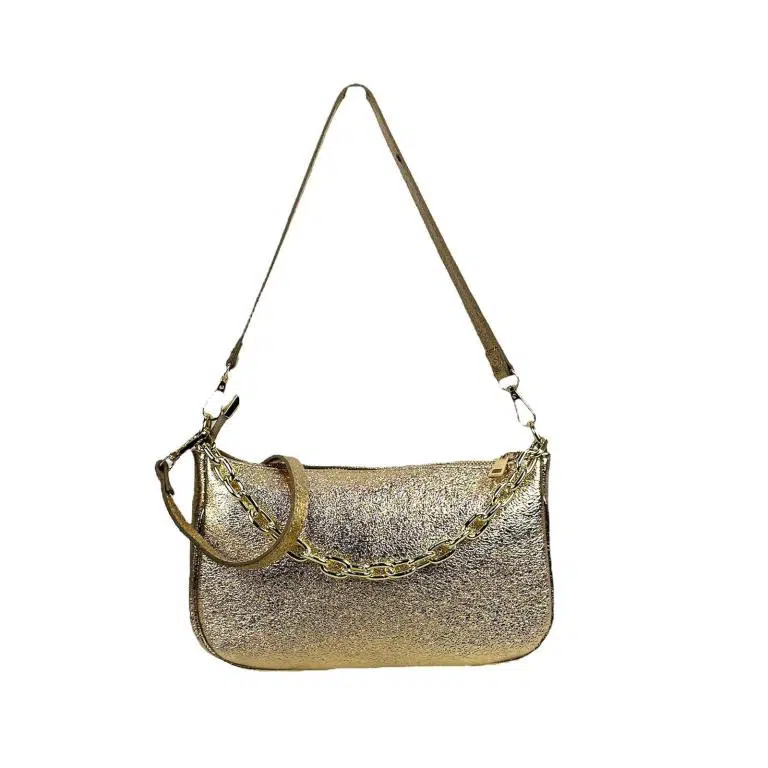 Bolso de Piel Metalizado con Asa de Cadena y Efecto Brillante para Mujer - Imagen 3