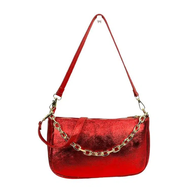 Bolso de Piel Metalizado con Asa de Cadena y Efecto Brillante para Mujer - Imagen 2