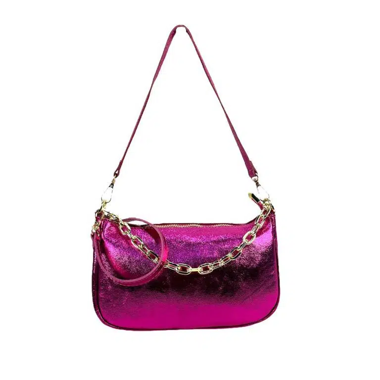 Bolso de Piel Metalizado con Asa de Cadena y Efecto Brillante para Mujer - Imagen 5