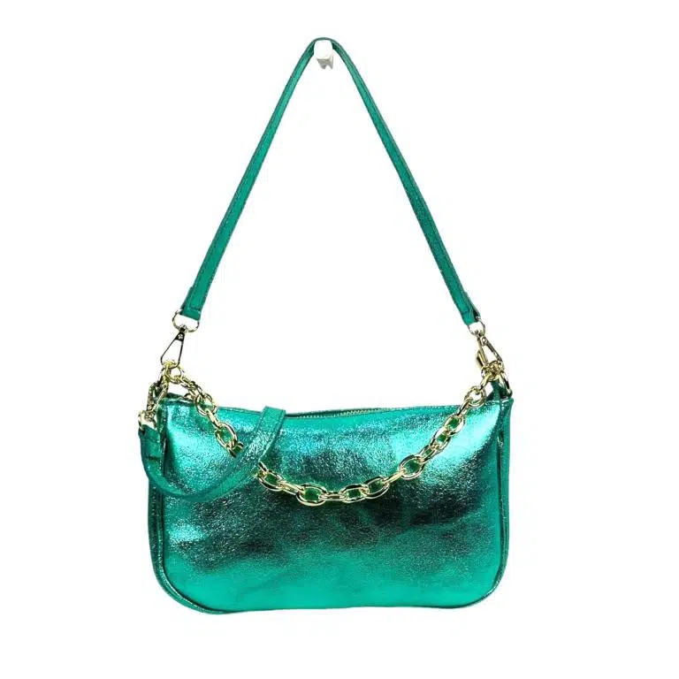 Bolso de Piel Metalizado con Asa de Cadena y Efecto Brillante para Mujer - Imagen 7