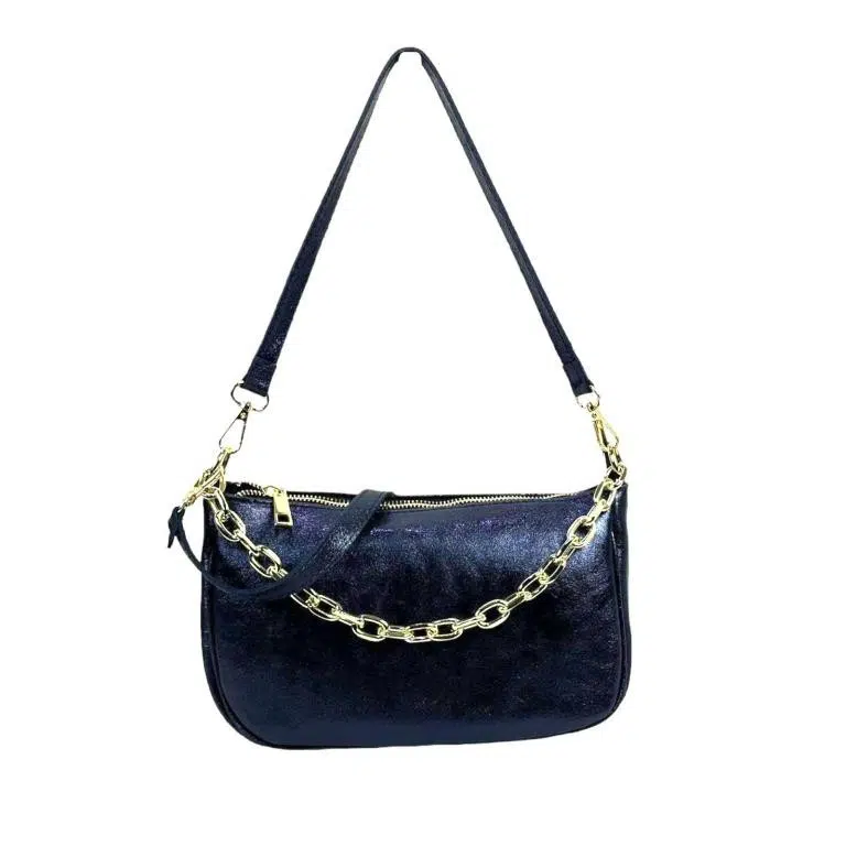 Bolso de Piel Metalizado con Asa de Cadena y Efecto Brillante para Mujer - Imagen 4