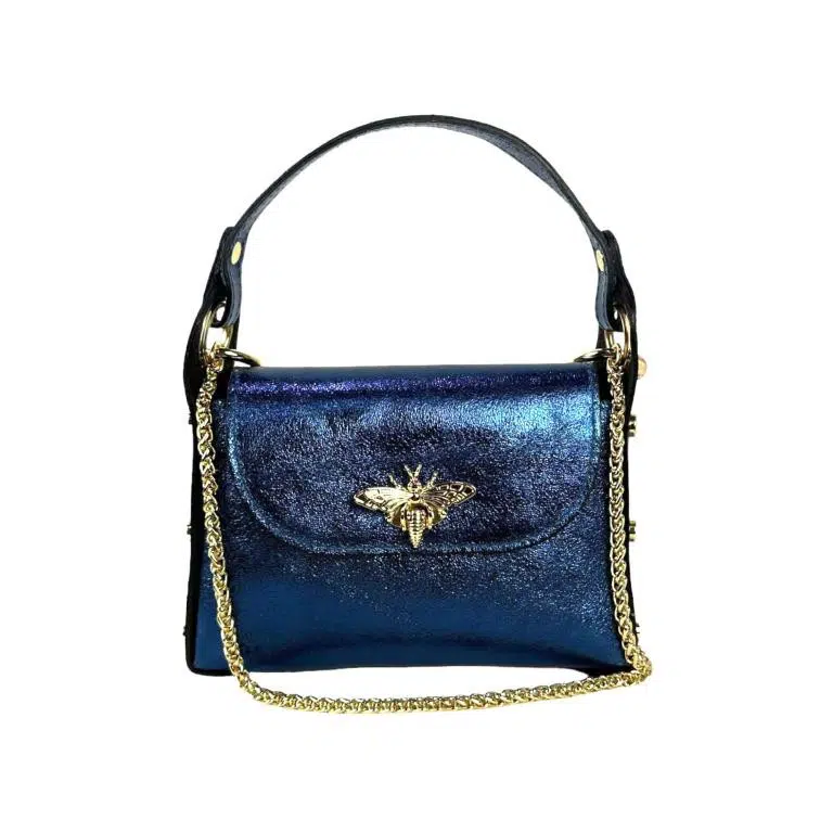 Bolso Compacto de Piel Metalizado Mujer con Tachuelas y Diseño de Abeja - Imagen 4