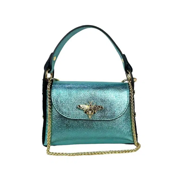 Bolso Compacto de Piel Metalizado Mujer con Tachuelas y Diseño de Abeja - Imagen 9