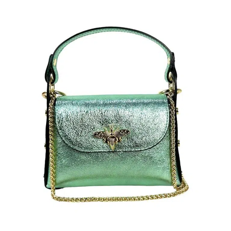 Bolso Compacto de Piel Metalizado Mujer con Tachuelas y Diseño de Abeja - Imagen 6