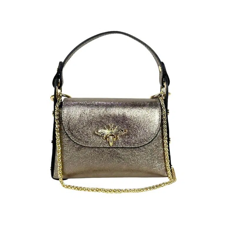 Bolso Compacto de Piel Metalizado Mujer con Tachuelas y Diseño de Abeja - Imagen 7