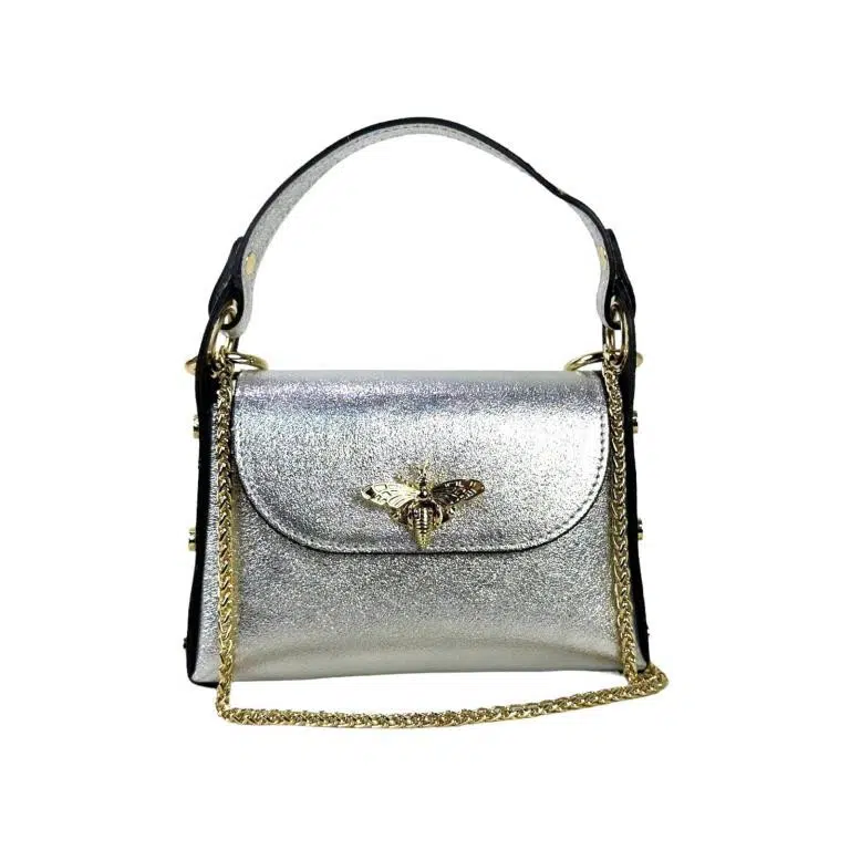Bolso Compacto de Piel Metalizado Mujer con Tachuelas y Diseño de Abeja - Imagen 5