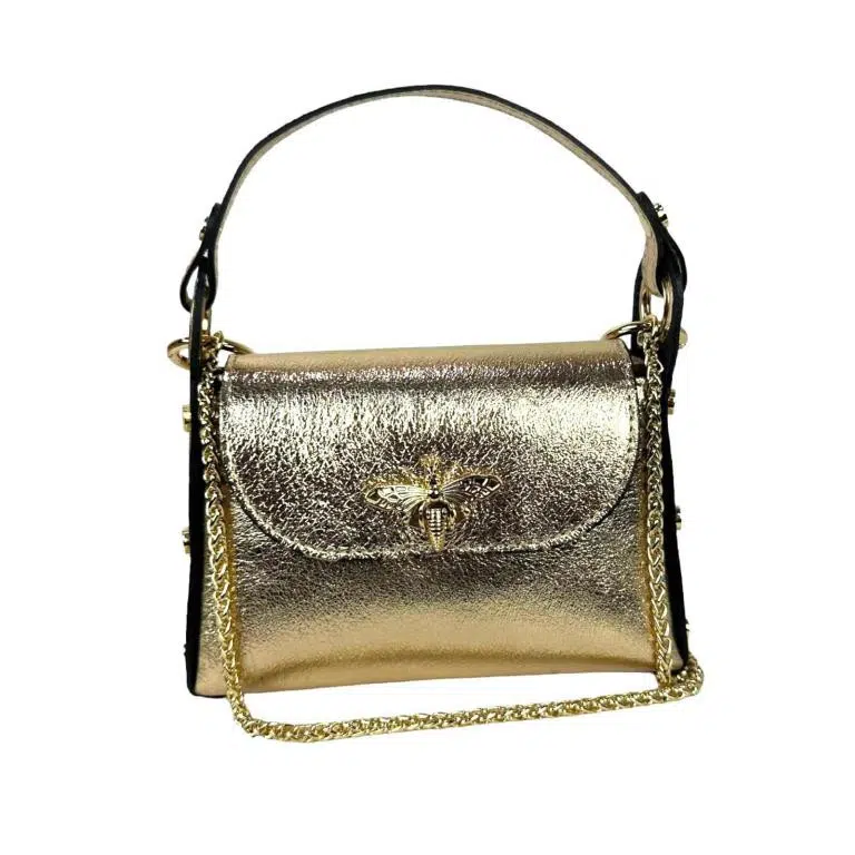 Bolso Compacto de Piel Metalizado Mujer con Tachuelas y Diseño de Abeja - Imagen 3