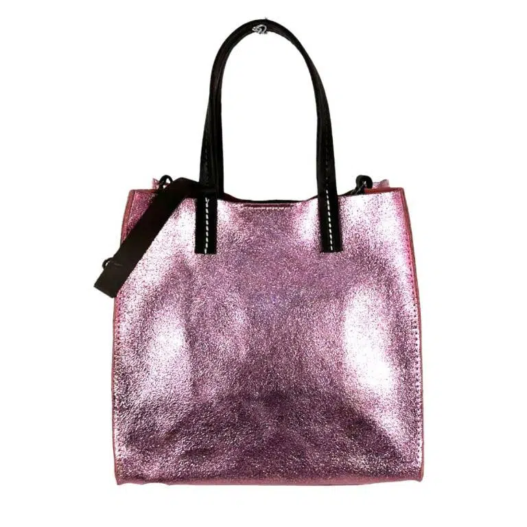 Bolsito Compacto tipo Shopper de Piel con Efecto Brillante y Neceser Interior - Imagen 6