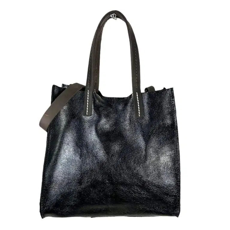 Bolsito Compacto tipo Shopper de Piel con Efecto Brillante y Neceser Interior - Imagen 7