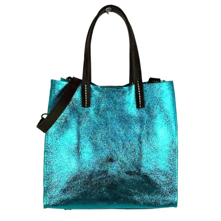 Bolsito Compacto tipo Shopper de Piel con Efecto Brillante y Neceser Interior - Imagen 2