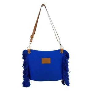 Bolso Bandolera de Algodón con Asas de Piel y Flecos Laterales para Mujer
