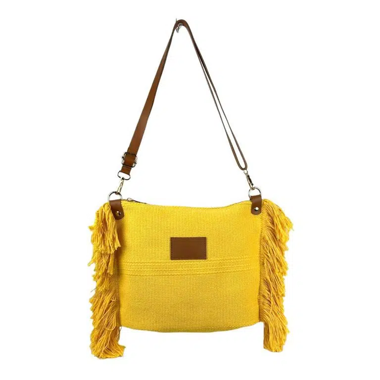 Bolso Bandolera de Algodón con Asas de Piel y Flecos Laterales para Mujer - Imagen 3