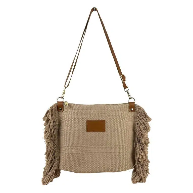 Bolso Bandolera de Algodón con Asas de Piel y Flecos Laterales para Mujer - Imagen 4