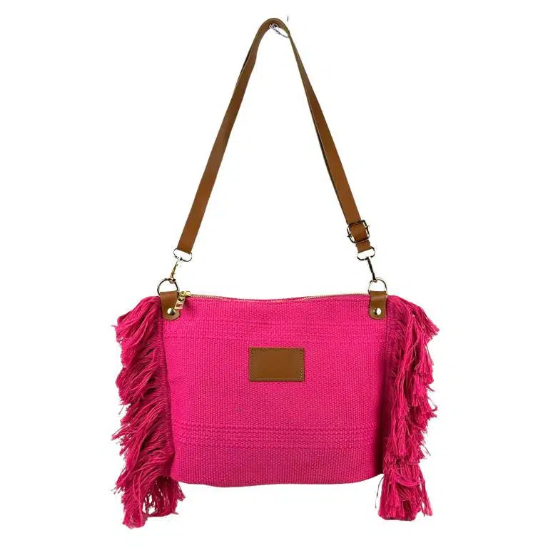 Bolso Bandolera de Algodón con Asas de Piel y Flecos Laterales para Mujer - Imagen 5