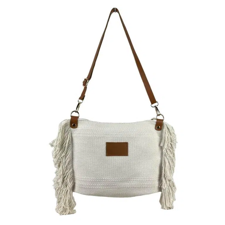 Bolso Bandolera de Algodón con Asas de Piel y Flecos Laterales para Mujer - Imagen 6