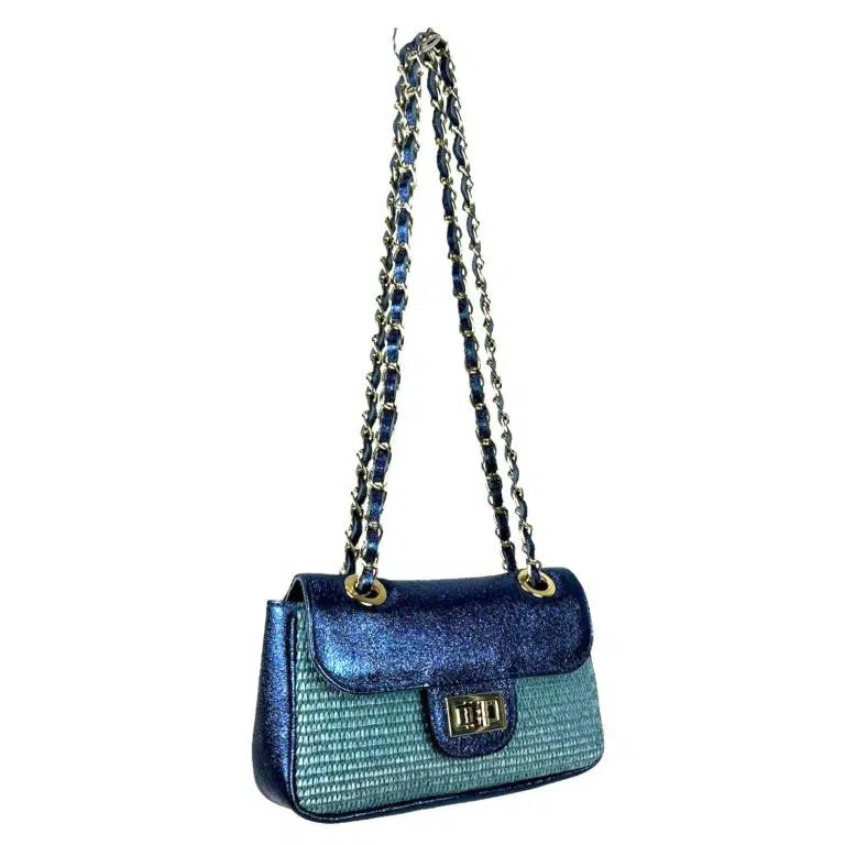Bolso Bandolera de Rafia y Piel Metalizada con Asas Largas Ajustables Mujer - Imagen 5