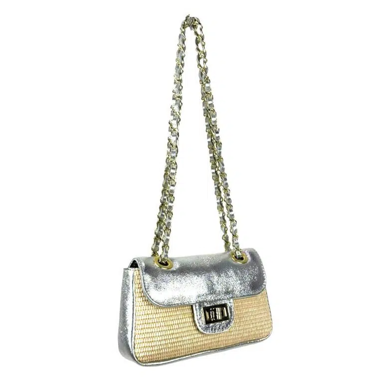 Bolso Bandolera de Rafia y Piel Metalizada con Asas Largas Ajustables Mujer - Imagen 4