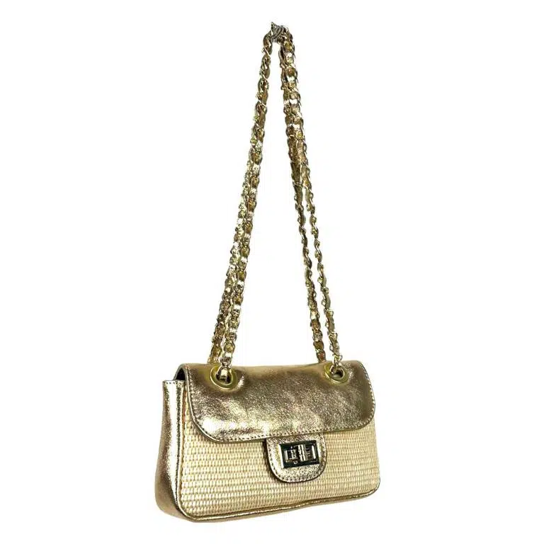 Bolso Bandolera de Rafia y Piel Metalizada con Asas Largas Ajustables Mujer - Imagen 6