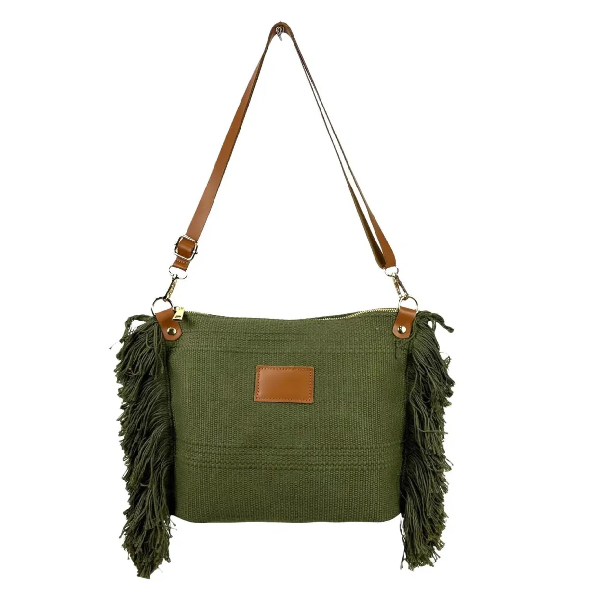 Bolso Bandolera de Algodón con Asas de Piel y Flecos Laterales para Mujer - Imagen 9