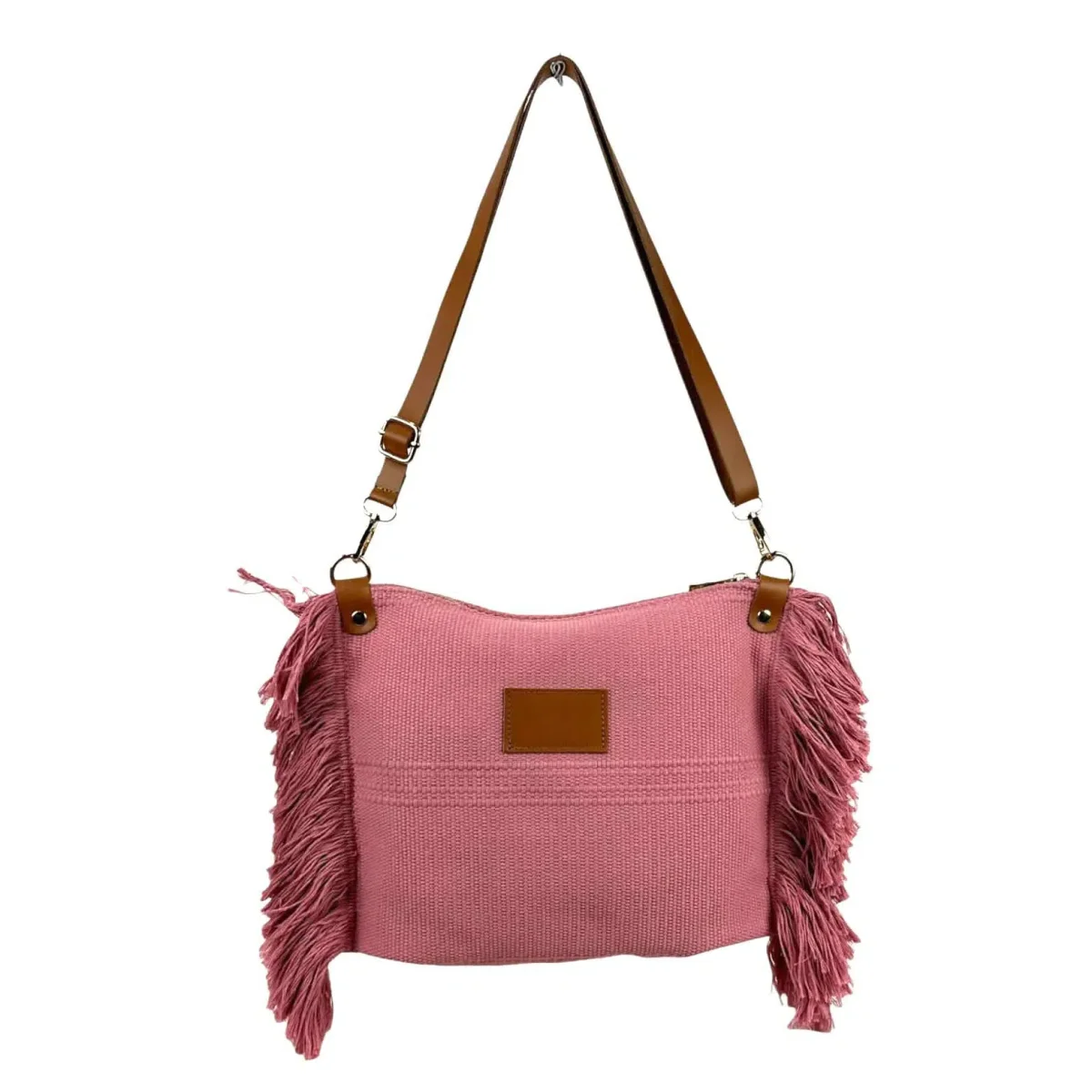 Bolso Bandolera de Algodón con Asas de Piel y Flecos Laterales para Mujer - Imagen 8