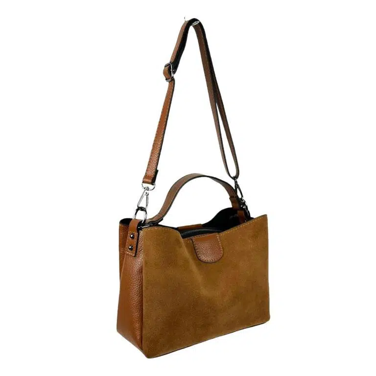 Bolso de Mano para Mujer con Piel de Grano y Parte Frontal en Serraje - Imagen 4