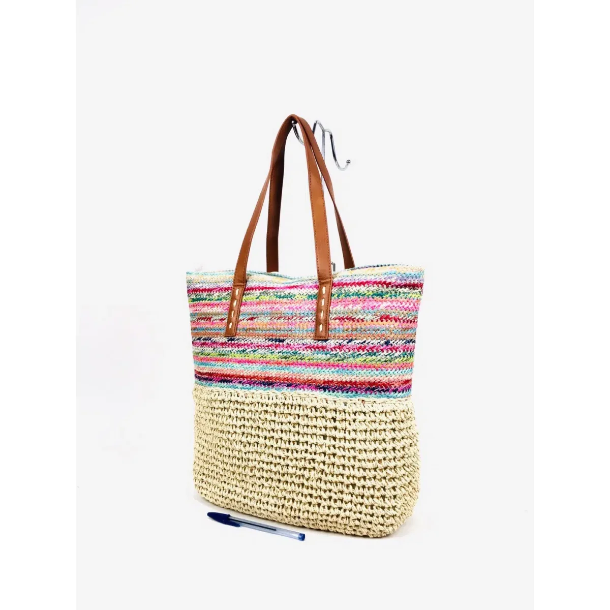 Bolso de Rafia Multicolor con Asas Sintéticas y Cremalleras para Mujer - Imagen 5