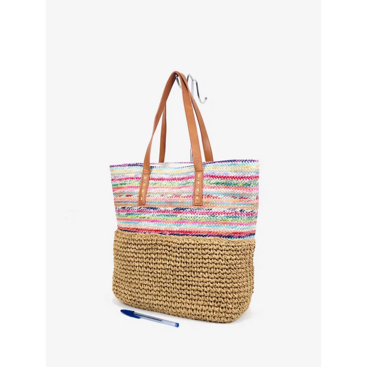 Bolso de Rafia Multicolor con Asas Sintéticas y Cremalleras para Mujer - Imagen 6