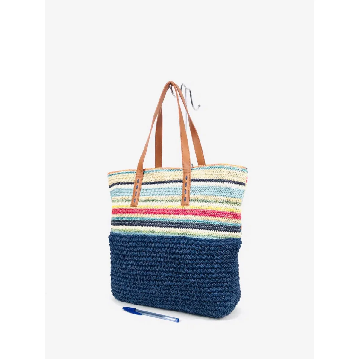 Bolso de Rafia Multicolor con Asas Sintéticas y Cremalleras para Mujer - Imagen 7